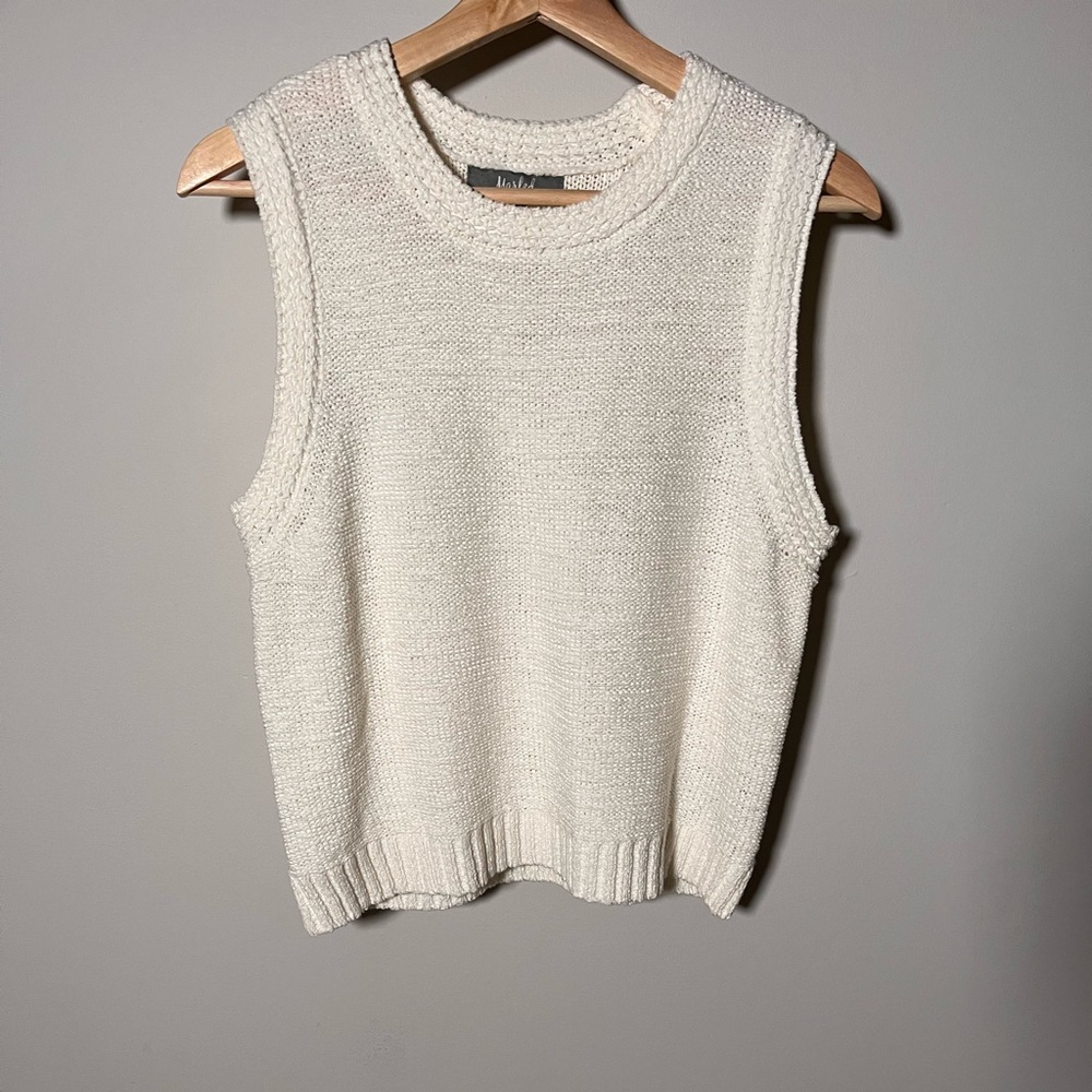 Marled Reunited Clothing Cream Knit Sweater Vest Sleeveless Crew Neck Large